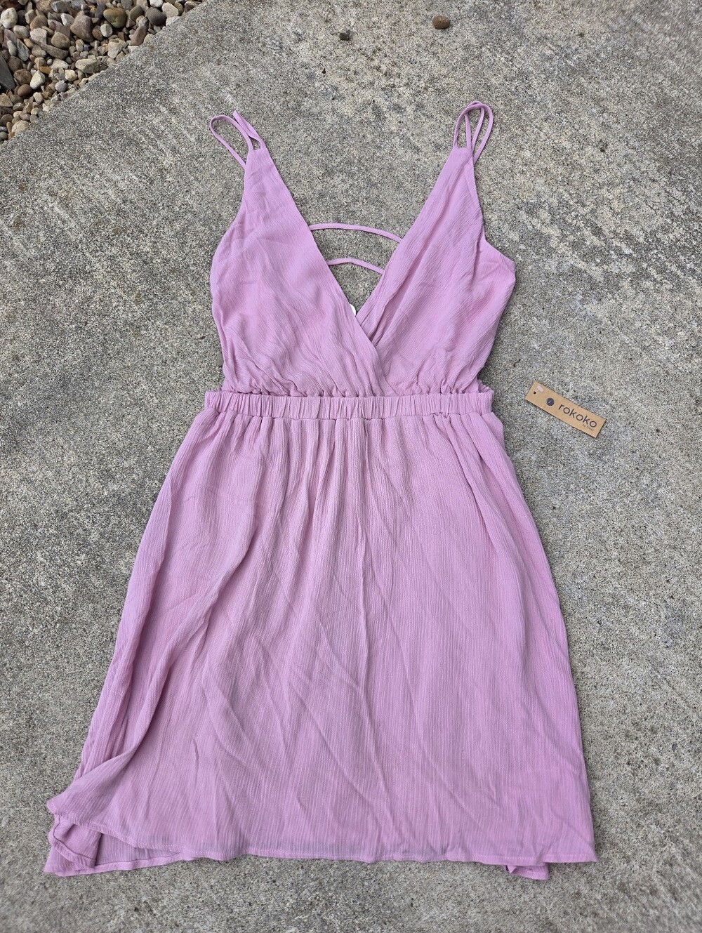 Rokoko by Dazz Kiss Me Forever Dusty Pink Backless Gauzey Flowy Mini Boho Dress